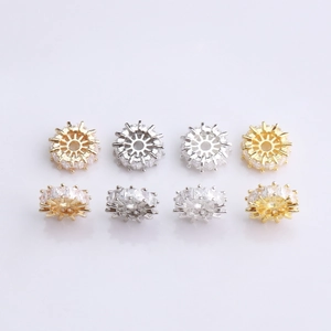Macro shot of 14K gold-filled pave CZ spacers for DIY jewelry making in assorted finishes