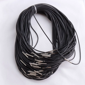 Bulk black rubber necklace cords with silver metal cylinder clasps for jewelry making