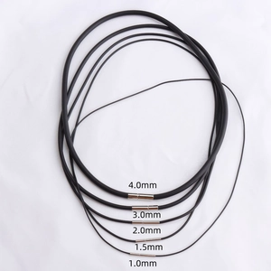 Black rubber necklace cords with silver magnetic clasps in various sizes 1mm to 4mm