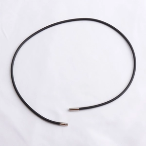 Durable black rubber necklace cord with silver metallic cylindrical lobster clasps