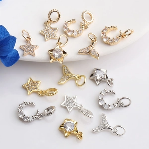 Pendentifs en Cuivre avec Zircon Incrusté Forme Lune Étoile Queue de Poisson Or Argent Plaqué Accessoires pour Création de Bijoux DIY