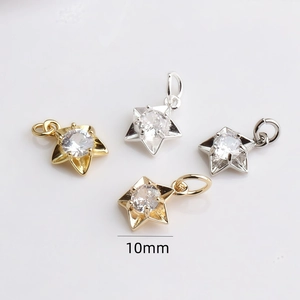 Pendentifs étoiles 10mm en or 14K et argent avec pavage en micro-zirconium