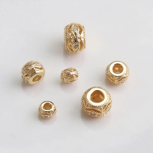 14K gold plated hollow spacer beads with micro-set zircon for DIY jewelry making