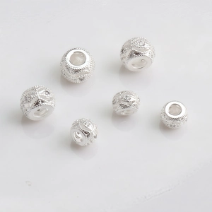 Set of six silver hollow metal beads with caviar texture and filigree patterns for DIY
