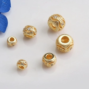 14K gold plated micro-paved zircon round spacer beads for DIY jewelry making