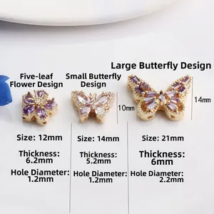 14K gold filled butterfly and flower beads with purple zircon for DIY jewelry making
