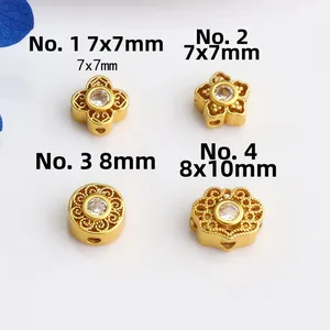 Ancient gold plated hollow spacer beads with cubic zirconia for DIY jewelry making