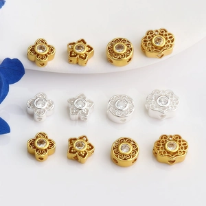 Gold Silver Plated Copper Hollow Flower Clover Spacer Beads With Zirconia For DIY Bracelet Necklace Jewelry Making Parts