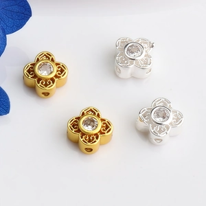 Gold and silver clover spacers with zircon inlay for jewelry making DIY bracelets