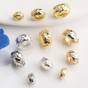 Separadores de Cobre con Patrón de Serpiente y Strass Incrustado para Creación de Joyas DIY Cuentas Redondas Oro Plata