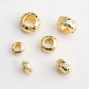 Cuentas de oro de 14K con patrón de pitón y circonitas para creación de joyas DIY