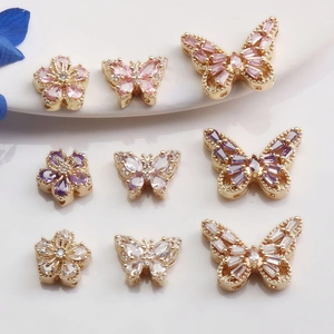 14K Gold Plated Copper Butterfly Flower Charms With Zirconia Inlaid DIY Jewelry Making Accessories For Women Bracelets
