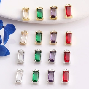 Colgantes de Cobre con Circonia Rectangular para Fabricación de Joyas DIY Conectores Geométricos de Piedras Preciosas Chapados en Oro y Plata para Pulseras