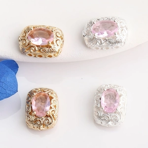 14K gold plated hollow zircon rectangle spacer beads for DIY jewelry making