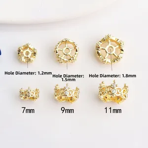 14K gold plated crown spacer beads with cubic zirconia for DIY jewelry making