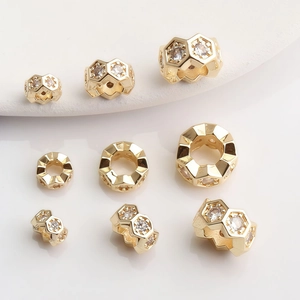 Perline a nido d'ape in oro 14K con zirconi per bracciali e gioielli fai-da-te