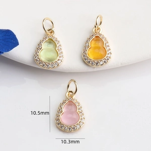 14K gold plated gourd pendant set with zircons in green, yellow and pink colors