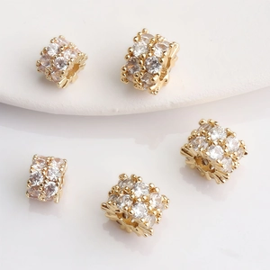 14K gold plated wheel spacer bead with cubic zirconia stones for DIY jewelry making