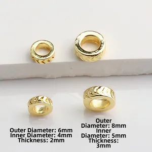 Cuentas espaciadoras pulidas de oro de 14K con patrón en V para hacer joyería DIY
