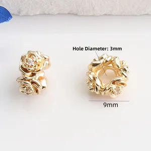 9mm 14K gold filled rose flower bead with zircon and 3mm large hole for DIY jewelry