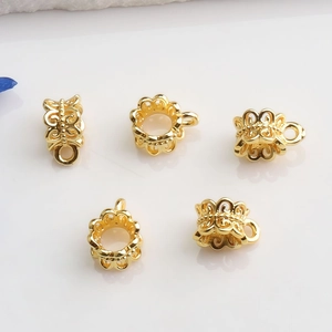 5-piece set of 14K gold-plated hollow floral beads for DIY handmade jewelry crafting