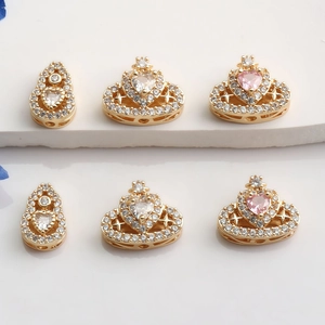 Perles d'Espacement en Cuivre Plaqué Or 14K Cœur Calebasse Couronne Avec Zirconia pour Création de Bijoux DIY Accessoires
