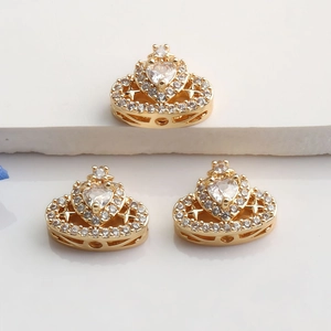 Pendentifs cœur couronne plaqués or 14K avec zircone pour création bijoux DIY