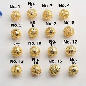 Matrix display of 16 styles of 14K gold-plated hollow spacer beads for DIY jewelry making