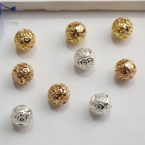 Perles d'espacement filigranes évidées plaquées or 14K en or et argent pour bijoux DIY