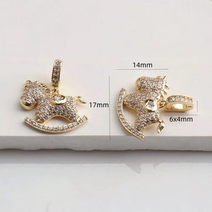 Pendentif cheval à bascule plaqué or 14K avec zircons pour la création de bijoux DIY