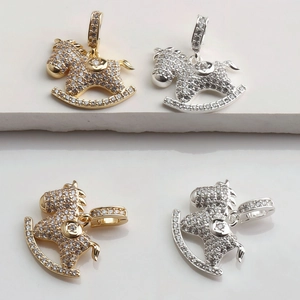 Pendentifs cheval à bascule en or et argent sertis de zircons pour bijoux artisanaux