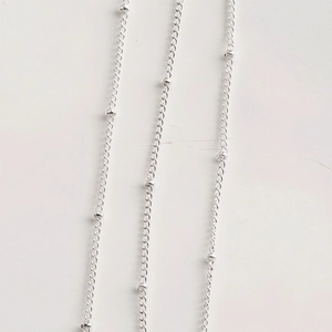 Detailed view of silver-plated bead chain for handmade jewelry and necklaces