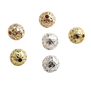 14K gold plated 10mm hollow floral filigree metal spacer beads for DIY jewelry making