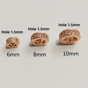 Rose gold plated spacers with cubic zirconia in 6mm, 8mm, and 10mm sizes for DIY jewelry
