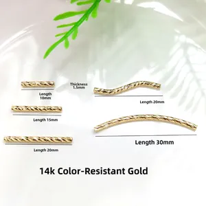 14K gold plated curved and straight flower pattern spacer tubes for DIY jewelry making