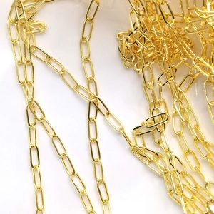 14k gold-filled rectangular paperclip link chain for DIY jewelry making accessories