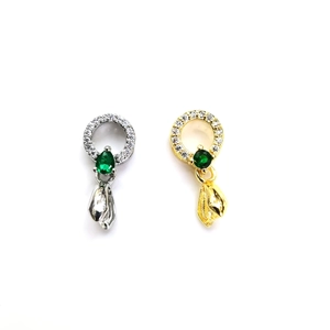 18k gold plated bail clasp with cubic zirconia and green gemstone for DIY pendants