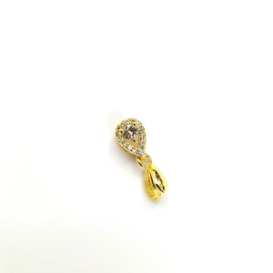 Detailed view of 18k gold plated teardrop pendant clasp with pavé set zircon stones