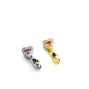 18k gold plated heart pendant with pavé crystals and pink gemstone for DIY jewelry