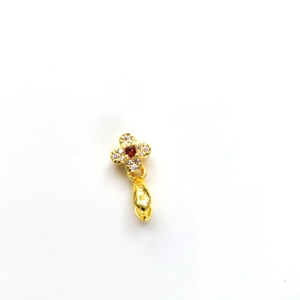 18k gold plated flower pendant with red gemstone and zircon pavé inlay for jewelry DIY