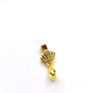 18k gold plated crown pendant with red zircon and teardrop dangle on white background
