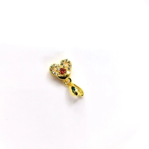 Detail of 18k gold heart pendant clasp with red stone and zircon pavé for jewelry DIY