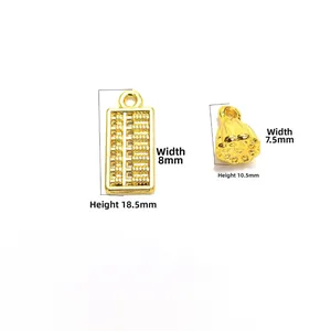 18K gold-plated abacus and lotus pod charms for DIY jewelry making with size dimensions