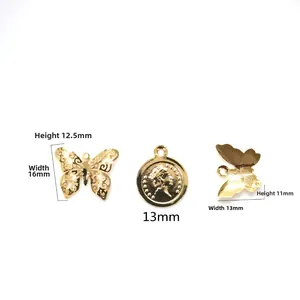 14K gold plated jewelry charms set with butterfly pendants and vintage coin medallion