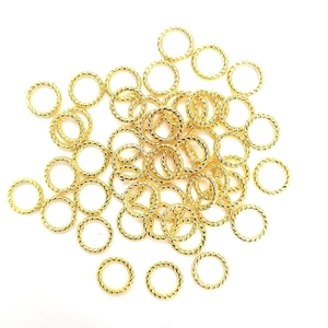 Polished 14k gold twisted texture jump rings for DIY jewelry making and crafts