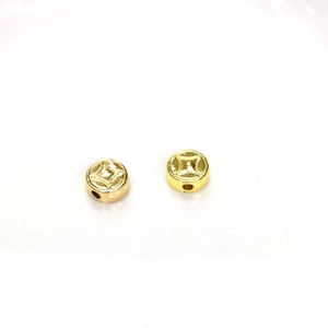 14K gold-plated spacer beads with traditional coin patterns and center holes for jewelry DIY
