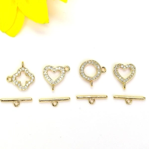 14K Gold Filled Cubic Zirconia Clover Heart Toggle Clasp Connection Buckle For DIY Necklace Bracelet Jewelry Findings Accessory