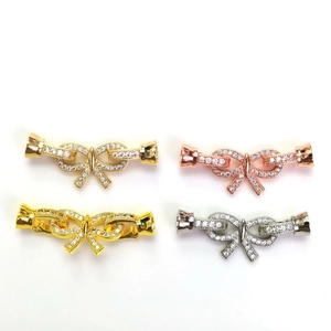 Sparkling 14k gold filled bow-shaped connectors with zircons in four elegant metallic colors