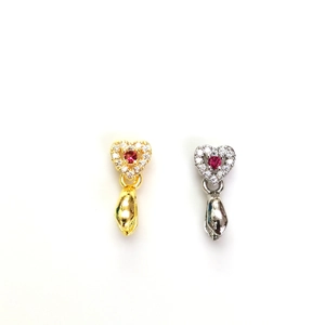 18k gold plated heart pendant pinch bails with red gems and CZ accents for DIY jewelry