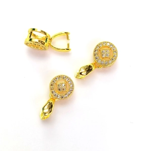 18k gold plated round coin pendant clasps with cubic zirconia for DIY jewelry making